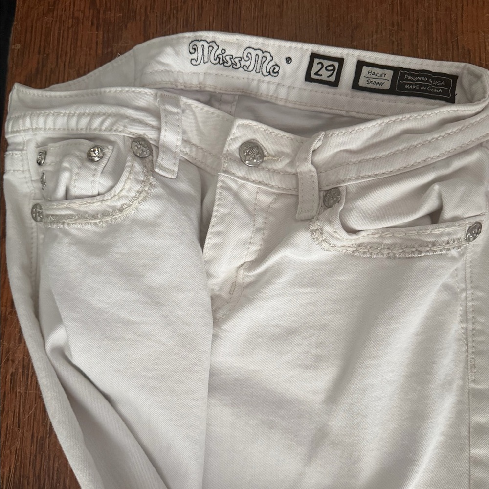 Miss Me White Skinny Jeans with Embellished Pocket - Picture 2 of 3